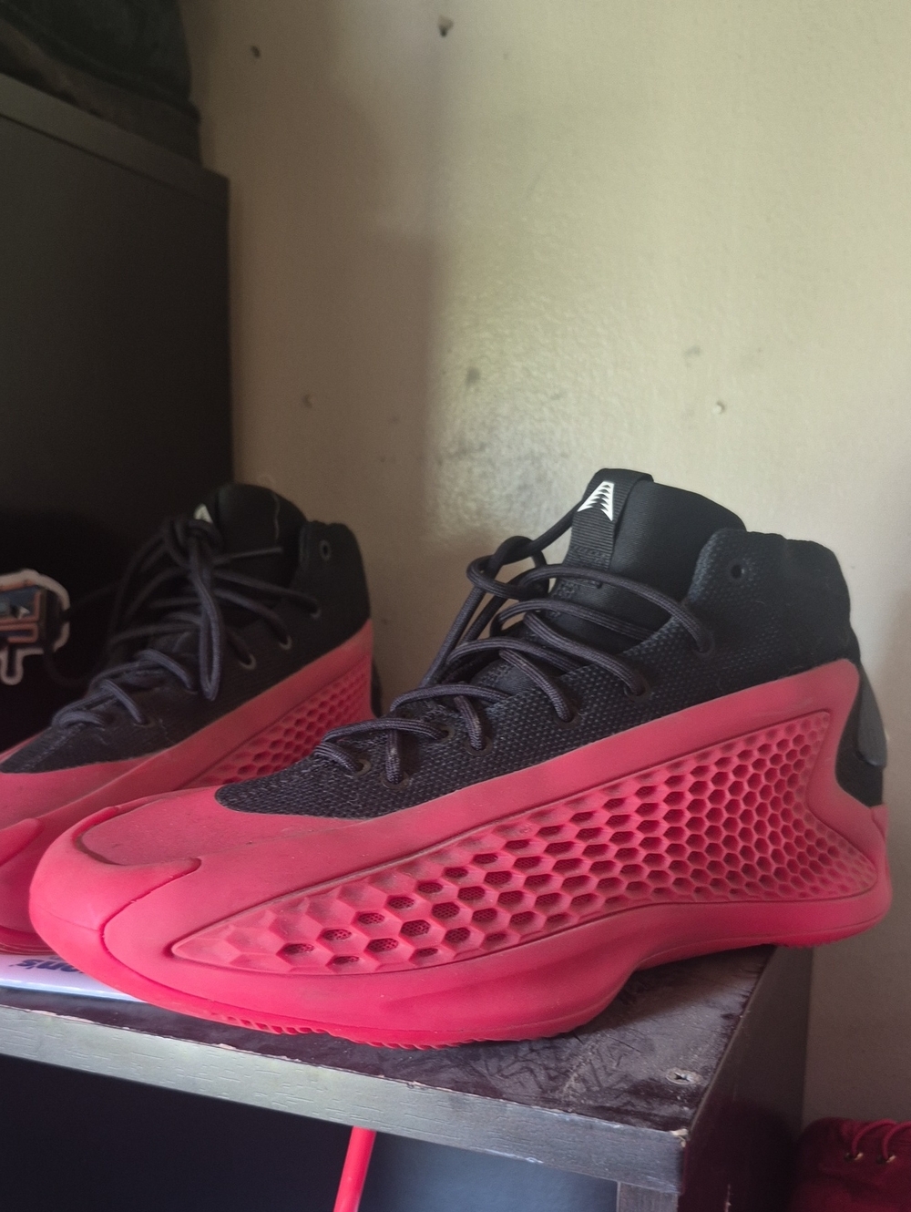 Black and Bright Red High-Top Athletic Sneakers